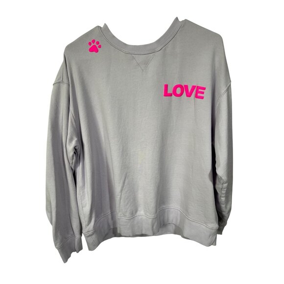 Wildfox Love Sweatshirt Dogs Love Me Gray W/ Pink Paw Print Womens L - Picture 1 of 10